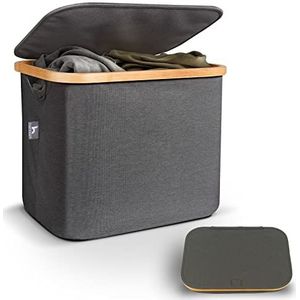 HENNEZ Wasmand Met Deksel | Canvas Opbergdoos | Mand Voor IKEA Kallax Inzetstukken | Opvouwbare Opbergmand Stof - Voor Kleding | 40 Liters - Grijs