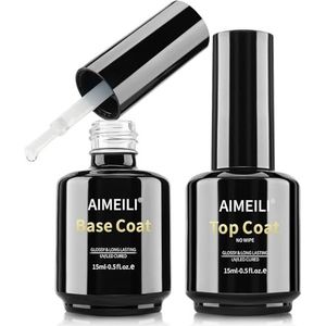 AIMEILI Base And Top Coat Gel Nagellak UV Led Super Glossy Gellak No Wipe Top Coat Set 2 X 15ML