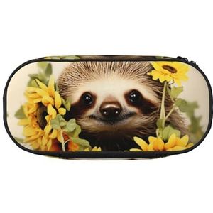 KKLWEGU Grote Potlood Pen Case Draagbare Leuke Potlood Pouch Tas Met Dubbele Rits Pen Houder Box Organizer Luiaard Zonnebloem Make-up Tas Voor Vrouwen Mannen, Zwart, Eén maat