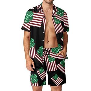 Amerikaanse vlag Ierse trots klaver Hawaiiaanse sets voor mannen button down korte mouw trainingspak strand outfits L
