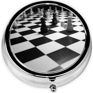 Pillendoosje met spiegel, retro pillendoos met 3 vakken, zwart wit schaakbord, kleine pillenorganizer voor portemonnee of zak, decoratieve metalen medicijnen, vitamine-organizer, unieke geschenken