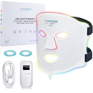 Nourished Bodynskin 7 Kleuren LED Gezichtsmasker met Nabij-Infrarood - Blauw, Rood Lichttherapie voor het Gezicht - 114 LEDs - Huidverzorgingstool tegen Rimpels, Anti-Veroudering