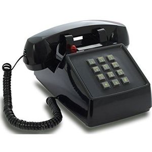 OPIS PushMeFon cable: 1970 geïnspireerde vaste lijn drukknop retro telefoon met metalen bel (zwart)