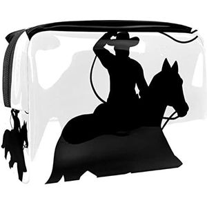 Western Cowboy Silhouet Print Reizen Cosmetische Tas voor Vrouwen en Meisjes, Kleine Waterdichte Make-up Tas Rits Pouch Toiletry Organizer, Meerkleurig, 18.5x7.5x13cm/7.3x3x5.1in, Modieus