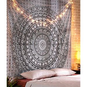 Grote Mandala Wandtapijten Voor Slaapkamer En Woonkamer, Katoen Zwart-Wit Tapijten Hippie Bohemian Boho Kingsize 108X90 Inch