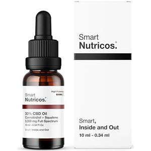 Smart Nutricos - Olie met CBD 30% Full Spectrum + squalaan - 10 ml - formule met 3.000 mg gecertificeerde cannabidiol - basis van kokosnoot en biohaanzaden - CPNP-registratie - Gemaakt in Europa