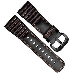 dayeer Echt leer met steken Polshorlogeband Loops horlogeband voor Sevenfriday P3B/01 S2/01 Herenhorlogeband (Color : Black Orange, Size : 28mm Silver button)