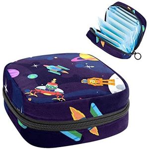 Outer Spaceship Planet Stars,Periode Pouch Draagbaar,Tampon Opbergtas,Tampon Houder voor Portemonnee Vrouwelijke Product Organizer, Meerkleurig, 4.7x6.6x6.6 in/12x17x17 cm