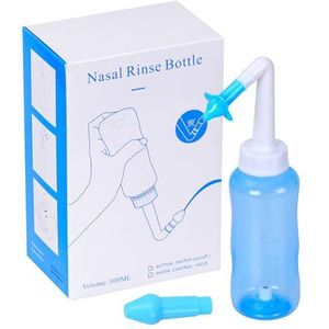 Neti Pot Sinus Rinse Kit Neus Wash Cleaner Sinus Spoel Fles Druk Spoelen Neusirrigatie voor Volwassenen en Kinderen BPA-vrij 300 ml (Lichtblauw)