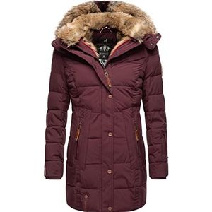 MARIKOO Warme winterjas voor dames, gewatteerde jas met capuchon, favoriete jas, XS-XXL, wijn, XL