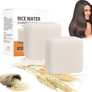 Rijstwater Shampoo Bar, Rijst Shampoo Bar, Hydraterende & Moisturizing Natural Hair Soap, Shampoo & Conditioner Bar, Voor Beschadigd, Dunner Wordend Haar (2 St)