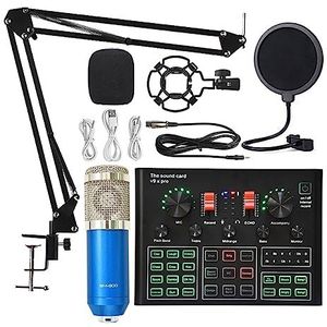 Podcast-apparatuur Bm 800 Microfoon Geluidskaart Professionele Studio Condensator Draadloze Microfoon for USB Gaming Zingen Karaoke MICROFOON for PC Telefoon Geboren voor livestreaming(Blue BM800 V9XP