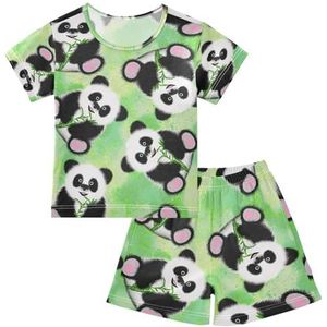 YOUJUNER Kinderpyjama set schattig panda-patroon T-shirt met korte mouwen zomer nachtkleding pyjama loungewear nachtkleding voor jongens meisjes kinderen, Meerkleurig, 6 jaar