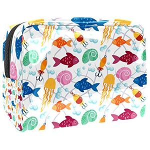 Draagbare Make-up Tas met Rits Reizen Toilettas voor Vrouwen Handige Opslag Cosmetische Pouch Kleurrijke Vissen Haak Slak Octopus