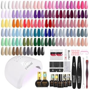 ROSALIND Uv-nagellakset met uv-lamp, 44 + 4 stuks gelnagels, starterset, wit, roze, paars, rood, groen, blauw, gelnagelset voor nagels, manicure, nagelstudioset