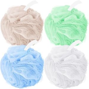 Amazerbst 4 loofah, badspons douche loofah, douchepuff voor dames en heren, zachte lichaamsscrubber badspons (grijs groen blauw wit)