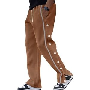 Heren Joggingbroek met Trekkoord Elastische Taille Zijsplit Drukknoopsluiting Basketbaljoggingbroek met Zakken,Caramel,M