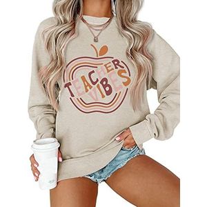 MLZHAN Leraar Vibes Sweatshirt voor Vrouw Grappige Apple Grafische Leraren Dag Gift Harajuku Esthetische Sweatshirts Tops, Beige, M