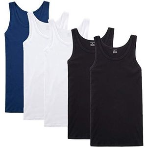 NUOZA vest heren tanktop 5 pack fijne rib spier shirts katoen alle maten en kleuren-zwart wit blauw,L