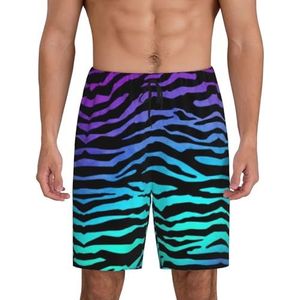 Heren Paars Blauw Groen Camouflage Zebra Strepen Print Lounge Shorts Pyjama Bottoms Nachtkleding Shorts Kerst Shorts Losse Sportbroek, Zwart, L