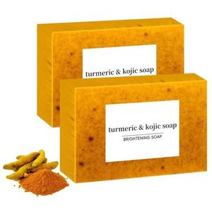 Kurkuma & Kojic Zeep, Citroen Kurkuma Kojic Zeepgeur, Reinigende natuurlijke handgemaakte zeep, Frisse citrusgeur, Kurkuma zeepreep voor gezicht en lichaam(2pcs)