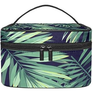 Groene bladeren naadloos patroon make-up tas voor vrouwen meisjes cosmetische tassen met handvat reizen make-up organizer tas, Tropische Groene Bladeren Plant (2), 8.9x5.9x5.4 Inches, Make-up zakje