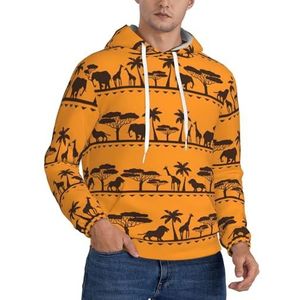 ATTOUD Afrikaanse dierenprint heren sweatshirt met capuchon, casual trui met lange mouwen, lichtgewicht hoodie voor heren, Zwart, XL