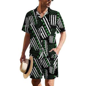 St. Patrick's Day Iers-Amerikaanse vlag Hawaiiaanse pak voor heren, 2-delige strandoutfit, shirt en korte broek, bijpassende set