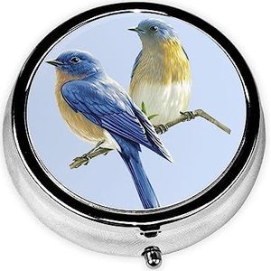 Twee Vogels Gedrukt Pil Organizer Pil Doos Pil Case Draagbaar voor Portemonnee Pocket Ronde Metalen Pil Houder Organizer voor Dagelijkse Geneeskunde