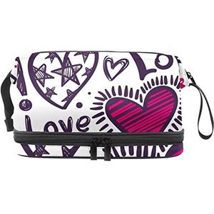 Dubbellaags Cosmetische Tas Meisjesachtige Harten Sterren Draagbare Make-up Tas Reizen Organizer Pouch Voor Vrouwen Meisjes Toiletries Tassen, Meerkleurig, 27x15x14 cm/10.6x5.9x5.5 in, Make-up zakje