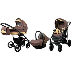 BabyLux Largo 3 in 1 Baby Reis Systeem Kinderwagen Autostoel Afneembare Regenhoes Voetenzak Dragende Wielen Pasgeborene tot Baby Latte Beige Black Frame
