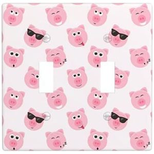 ZhaoYuGoods Grappige roze varken gezicht print wandplaat, dubbele tuimellichtschakelaar outlet cover 2-gang 11,4 cm x 11,4 cm, PC decoratieve voorplaat voor thuis en kantoor