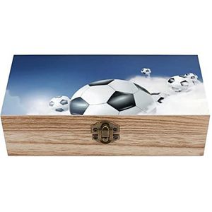 Voetbal in de wolken houten kist met deksel opbergdozen organiseren juwelendoos decoratieve dozen voor vrouwen mannen