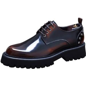 Heren klinknagels lederen schoenen, ronde teen veterschoenen Derby schoen, mode verhogen werkschoen voor formele bruiloft, Bruin, 41.5 EU