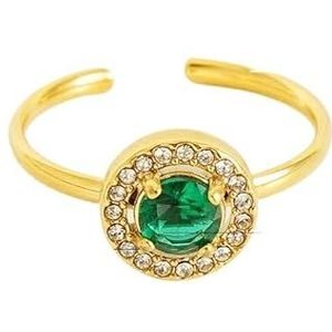 Damesbloemring roestvrij staal liefde vierkant dubbellaags diamant 18K ring live mond verstelbare zirkoonring (Color : Circular [Green]_Adjustable)