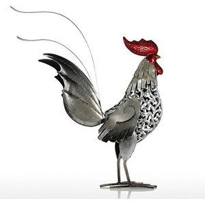 Tuinbeelden Metalen sculptuur gesneden ijzeren haan Tuindecoratie Meubileringsartikelen Kunstwerk Home Decor Animal Craft Iron Art Gift Garden Statues Outdoor (Color : Grey Rooster)
