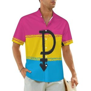 Pansexual Pride-symbool en vlag herenoverhemden korte mouwen strandshirt Hawaiiaans shirt casual zomer T-shirt XL