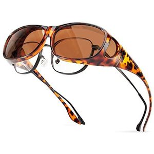 Bloomoak Gepolariseerde overbril, anti-verblinding, UV 400-bescherming voor mannen en vrouwen, past over een bril/pak voor autorijden/vissen/golfen, A4-thee Bruine Lens/Ovaal Frame/Cat3/M