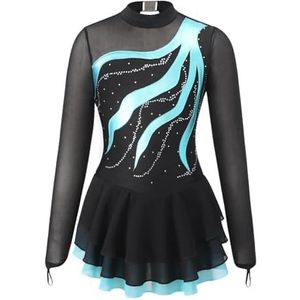 Artistieke skaterjurk voor meisjes, danskleding voor meisjes, lange mouwen, met strass-patch, schaatspak, balletjurk en gymnastiek (groen, 16)