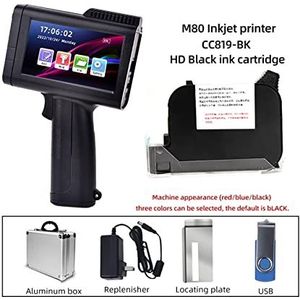 Mini Inkjet Printer English Portable Small Label Handheld Inkjet Printer Production Date QR Code Batch Number Logo HD Printing Fadeless Fast Drying instelbare afdrukhoogte(Printer-Black HD Ink)