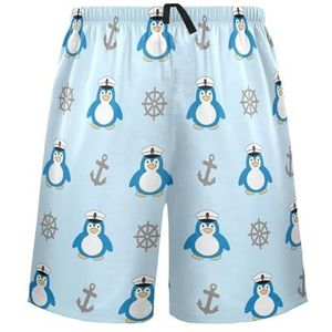 LI ZHI XIN Herenpyjamabroek, korte pyjamabroek, zomer casual shorts, elastische tailleband met trekkoord, rechte losse pasvorm met 2 zakken, S-XXL schattig pinguïnpatroon, Meerkleurig, S