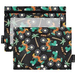 FRODOTGV Grappige Monster Animal Cars Binder Potloodzakjes 3 - Potloodzakjes 2 Pack Clear Potlood Tas Rits 3 Gaats Binder voor 3- Binder