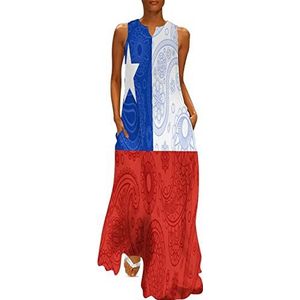 Chileense paisley vlag dames enkellengte jurk slim fit mouwloze maxi-jurk casual zonnejurk S