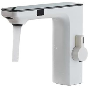 Keukenkraan Gun Grey Smart Sensor wastafelkraan, digitaal display warm koud water mengkraan, ijdelheid Touchless kraan for badkamer wastafel zonder druppel (Color : White A, Size : 1)