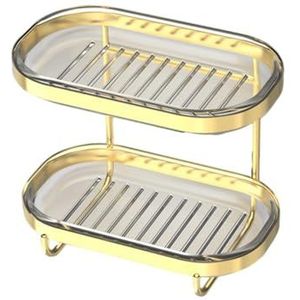 Zeepschotel, Zeeprek, Double Soap Dish Shelf, Soap Rack, 2-Tier Soap Dishes, Shower Soap Holder for Bathroom, Hotel, Shower, Kitchen,(Double Transparent Gold)