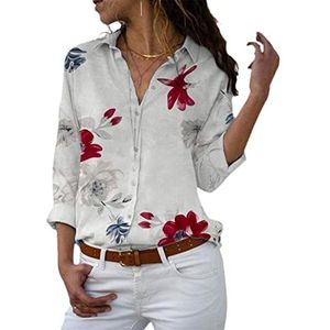 Casual Lange Mouwen Bloemen Print Losse Shirts Vrouwen Katoen Blouses Vrouwelijke Tops Vintage Lente Streetwear Plus Size, Wit2, L