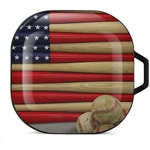 Honkbalknuppel Amerikaanse vlag oordopjes hoesje compatibel met Samsung hard shell beschermhoes zwart-stijl