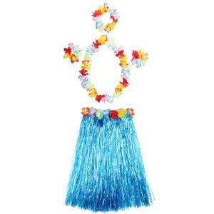 Dames meisjes hoelarok 5 stuks Hawaiiaanse fancy grasrok arm- en beenbanden kostuum hoelarok Hawaiiaanse feestaccessoire aankleden feestelijke feestartikelen (kleur: blauw)