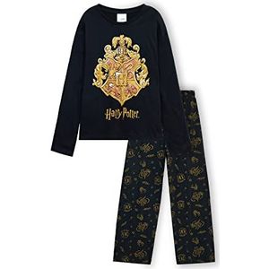 Harry Potter Pyjama voor meisjes tieners nachtkleding lange mouw 100% katoen zachte ademende loungewear pyjama voor meisjes zwart/goud leeftijd 7-14 geschenken voor meisjes, Zwart/Multi, 9-10 Jaren