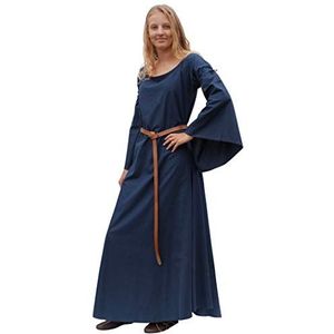 Battle-Merchant Burglinde - Middeleeuwse jurk/Vikingjurk - lang - trompetmouwen - katoen - middeleeuwen, Vikingen, LARP - blauw - L